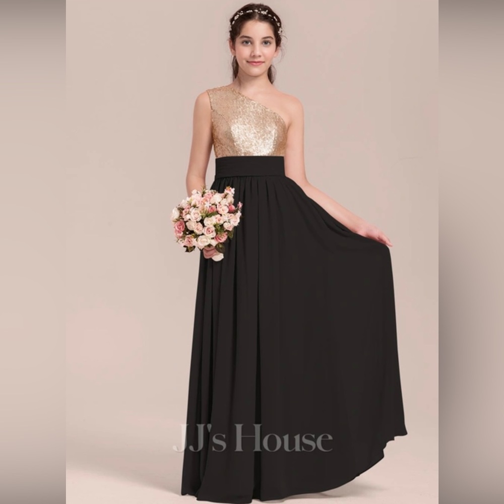 A-line One Shoulder Floor-Length Chiffon Junior Bridesmaid Dress size 10 NWT